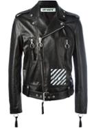 Off-white Diagonal Stripe Biker Jacket, Men's, Size: Medium, Black, Leather