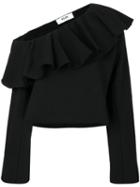 Msgm - Off-shoulder Frilled Sweatblouse - Women - Cotton - Xs, Black, Cotton