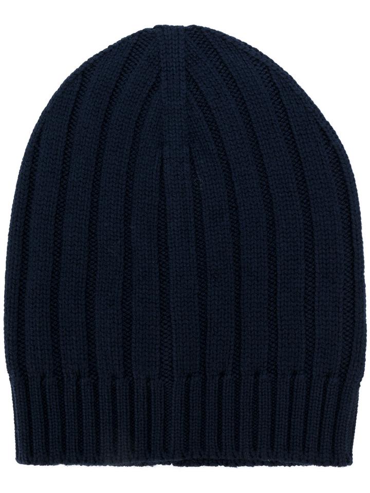 Eleventy - Ribbed Detail Beanie - Men - Virgin Wool - One Size, Blue, Virgin Wool