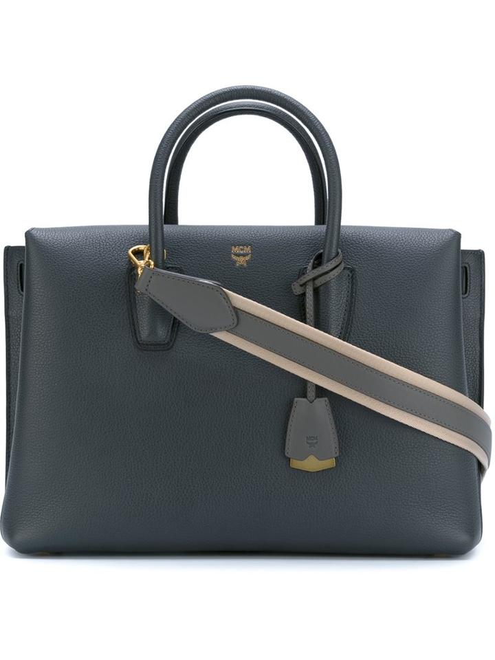Mcm Large 'milla' Tote, Women's, Grey, Calf Leather/suede