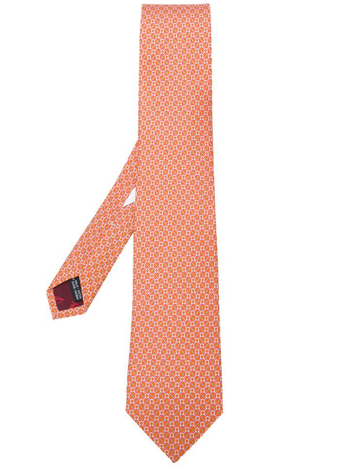 Salvatore Ferragamo Micro Gancio Print Tie - Yellow & Orange