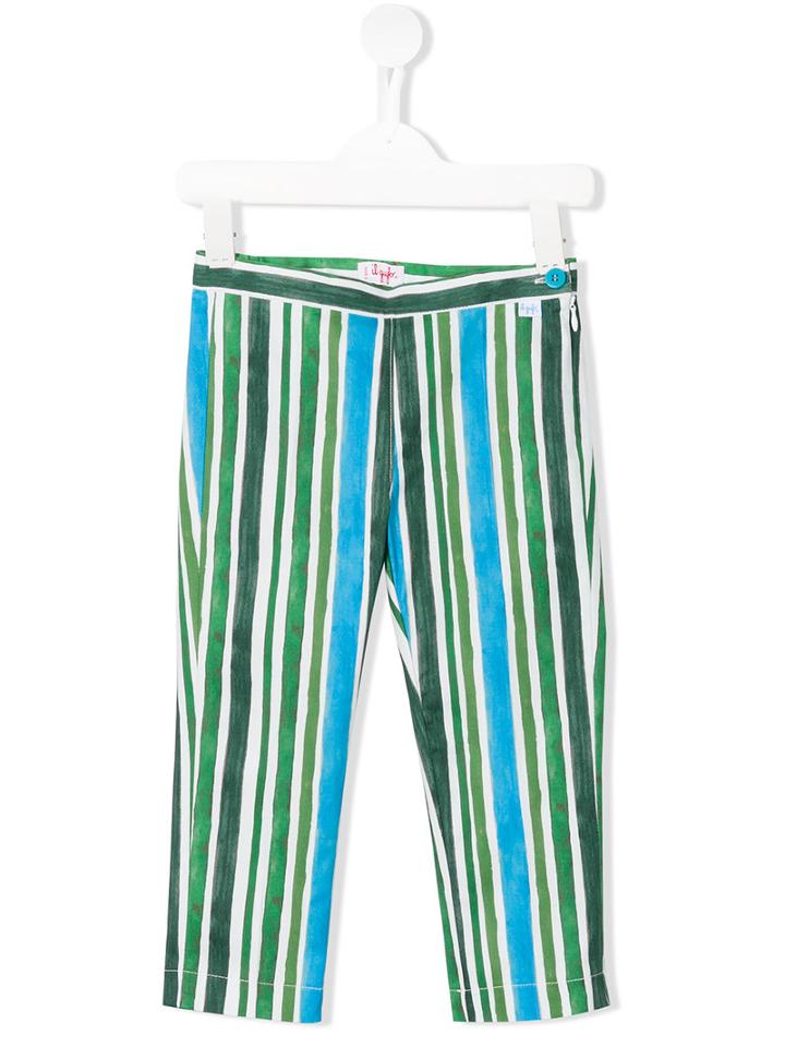 Il Gufo Striped Print Trousers, Girl's, Size: 8 Yrs, Green