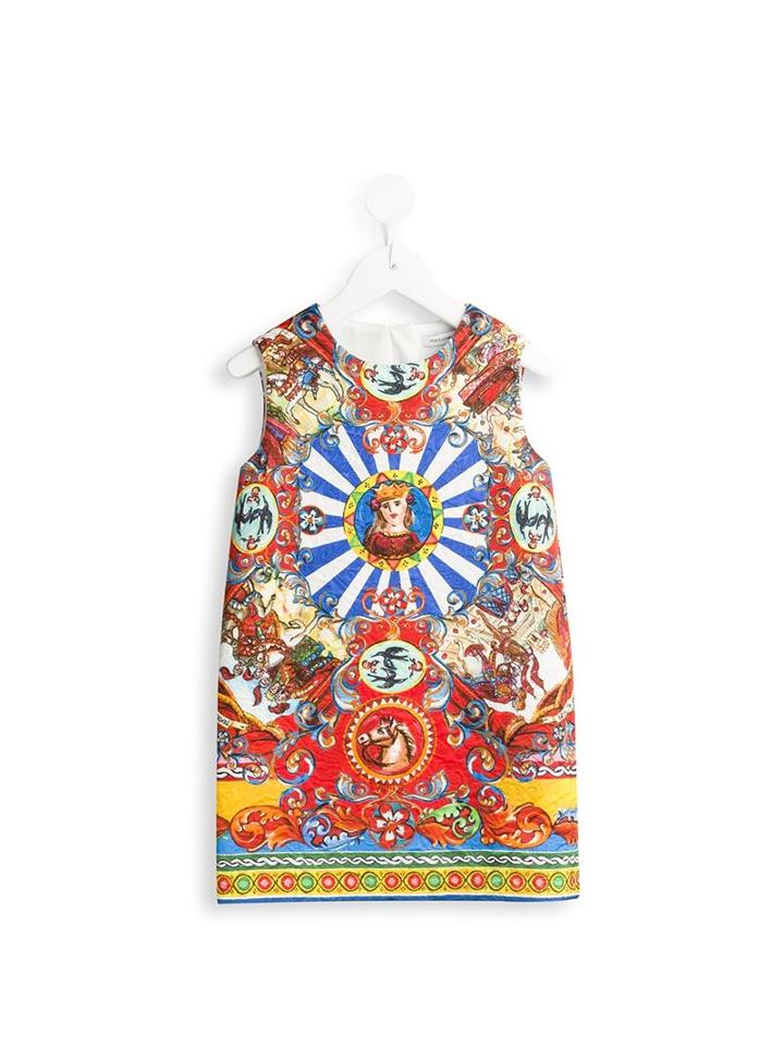 Dolce & Gabbana Kids Carretto Siciliano Print Brocade Dress, Girl's, Size: 6 Yrs, Red
