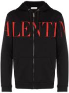 Valentino Logo Print Zip-up Hoodie - Black