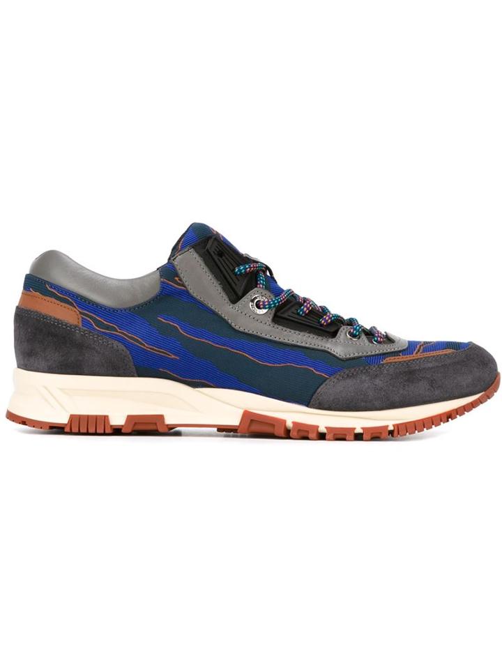Lanvin Paneled Sneakers, Men's, Size: 6, Blue, Lamb Skin/leather/cotton/rubber