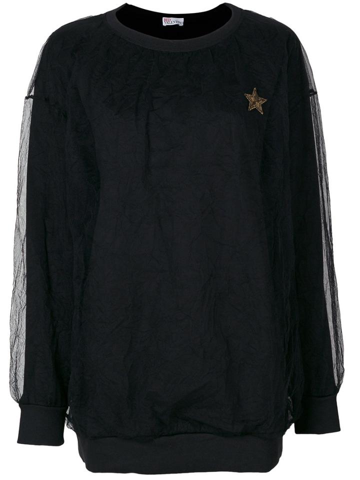 Red Valentino - Lace Layer Sweatshirt - Women - Cotton/polyamide - M, Black, Cotton/polyamide