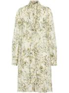 Burberry Floral Print Organza Tie-neck Shirt Dress - White