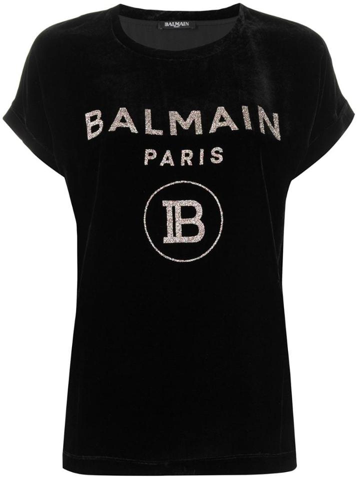 Balmain Velvet Glitter Logo T-shirt - Black