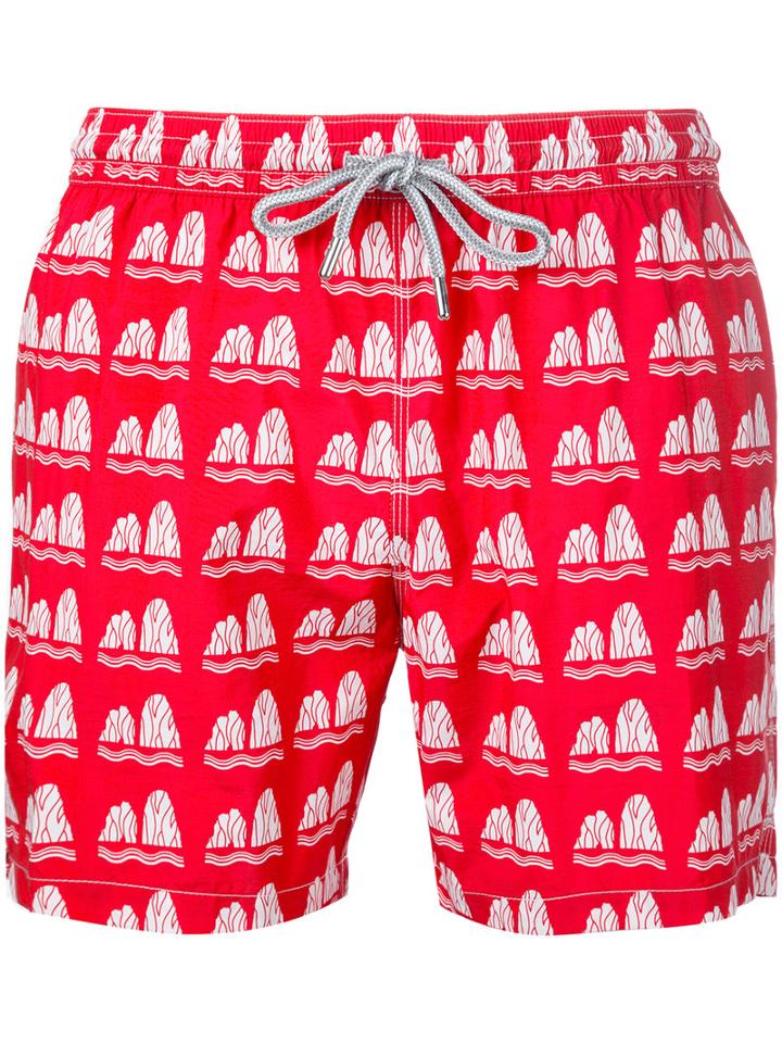 Capricode - Stone Print Swim Shorts - Men - Nylon - M, Red, Nylon