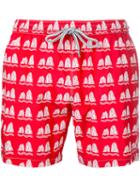 Capricode - Stone Print Swim Shorts - Men - Nylon - M, Red, Nylon