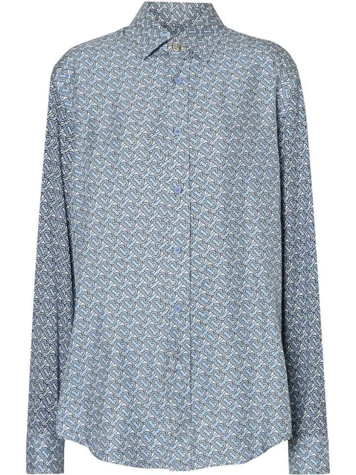 Burberry Monogram Print Silk Shirt - Blue
