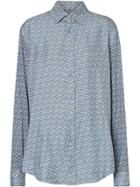 Burberry Monogram Print Silk Shirt - Blue