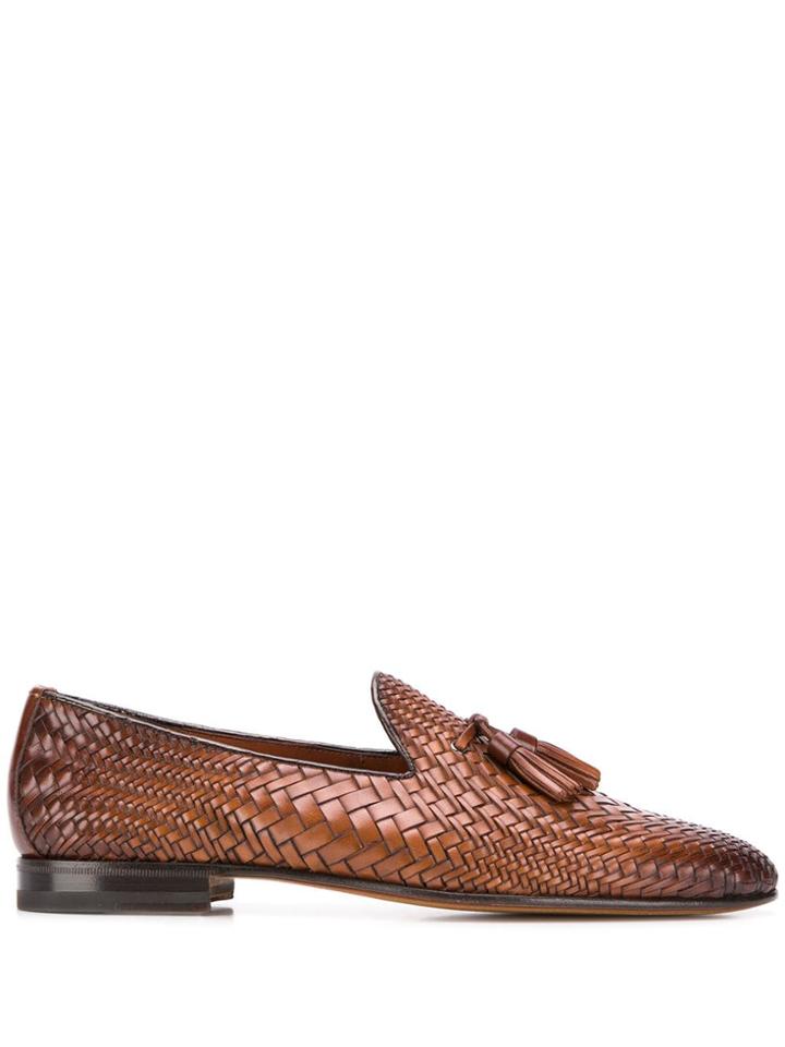 Santoni Woven Tassel Loafers - Brown