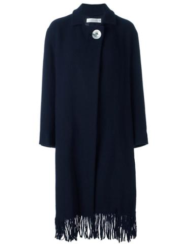 Victoria Beckham Fringed Wrap Button Coat, Women's, Size: 6, Blue, Merino/cashmere/polyester/viscose