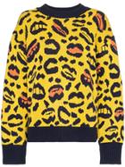 Charm's Leopard And Lips Pattern Knit Sweater - Yellow & Orange
