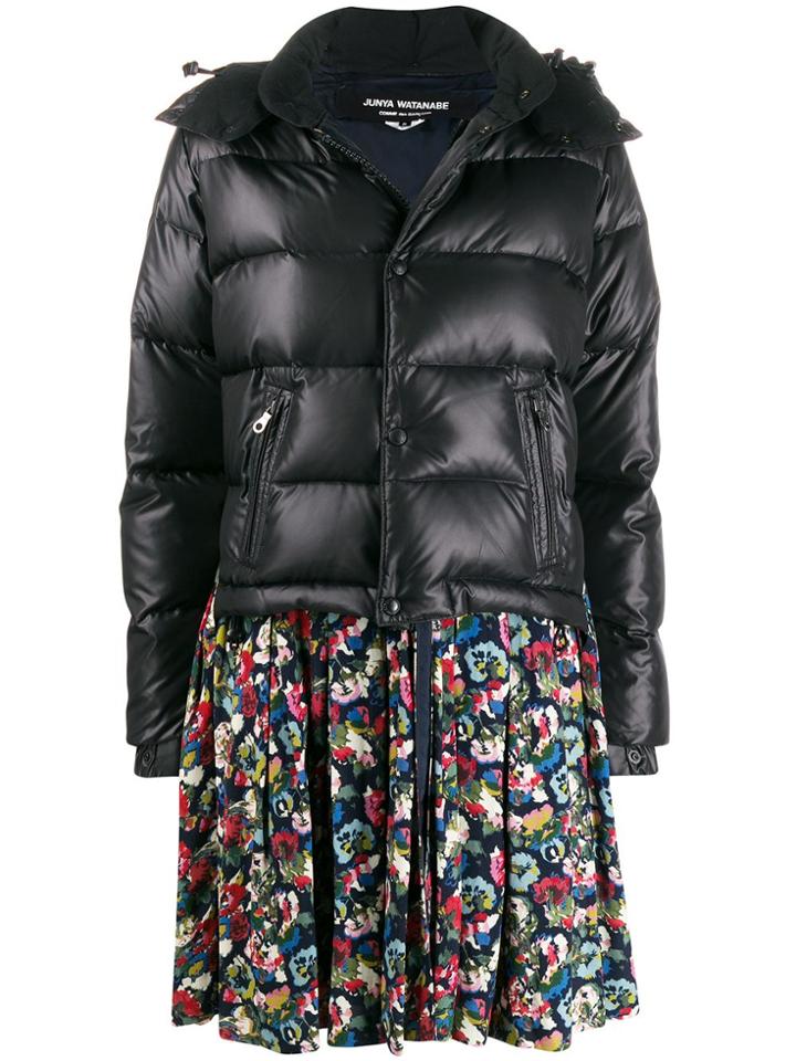 Junya Watanabe Floral Print Peplum Puffer Jacket - Black