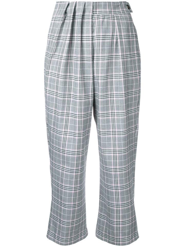 Gwen Salakaia - Checked Cropped Trousers - Women - Cotton/polyester - 0, Grey, Cotton/polyester