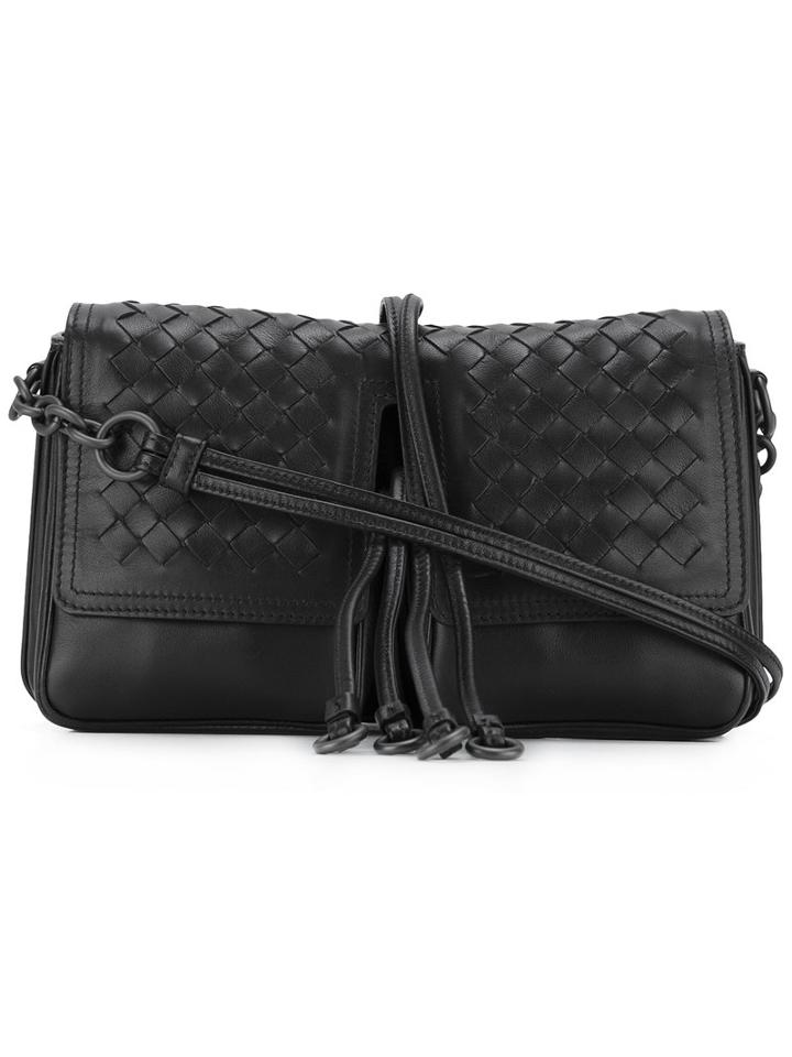 Bottega Veneta Double Compartment Shoulder Bag, Women's, Black, Lamb Skin