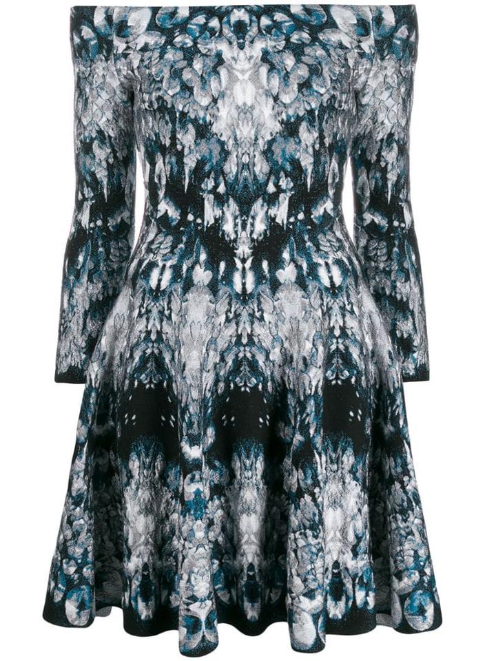 Alexander Mcqueen Off-shoulder Printed Dress - Blue