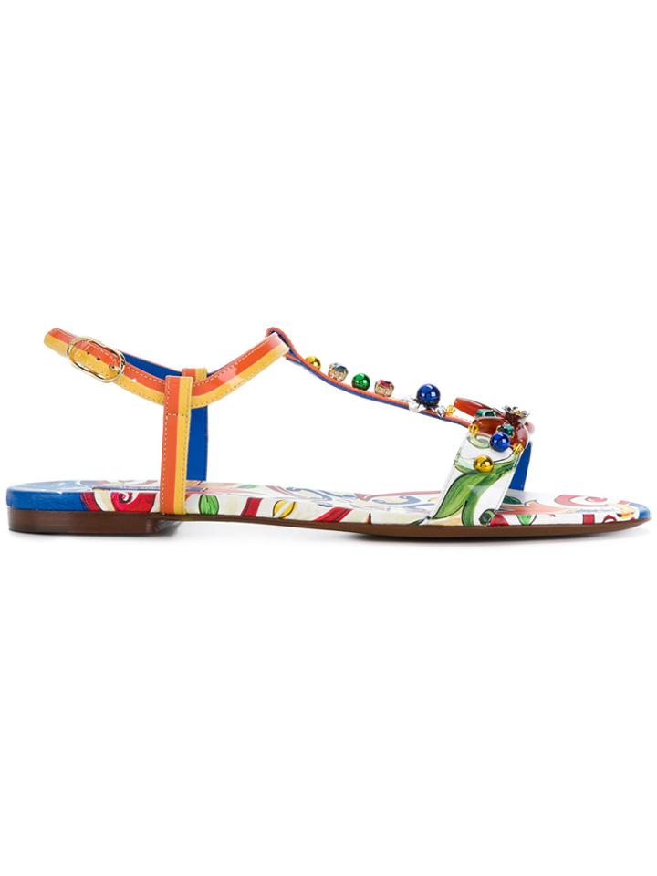 Dolce & Gabbana Belucci Mejollica Print Thong Sandals - Multicolour