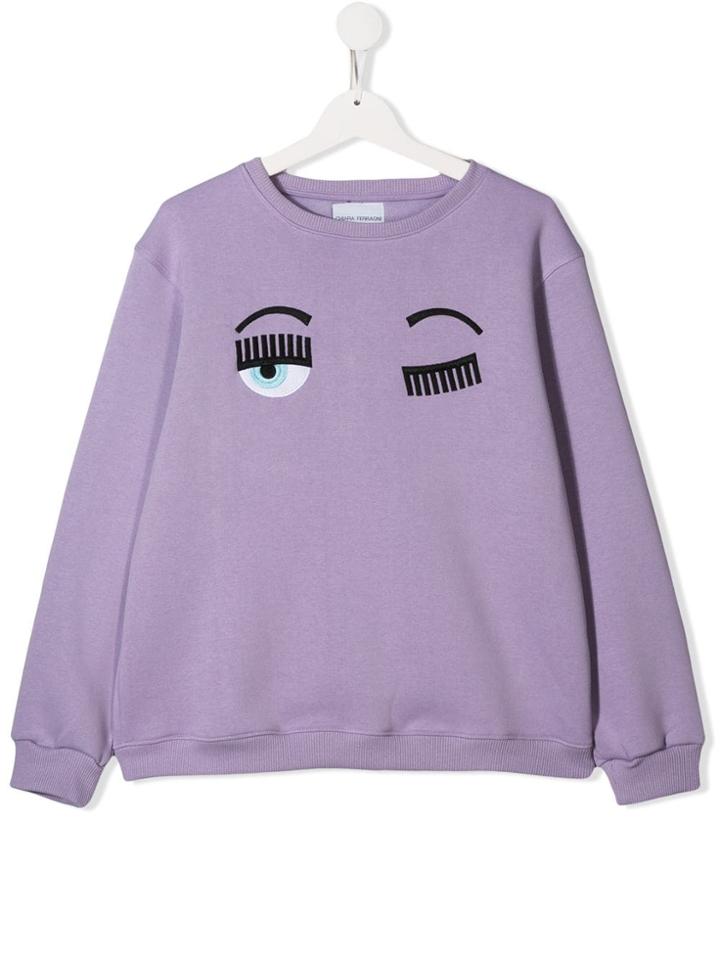 Chiara Ferragni Kids Teen Flirting Embroidered Sweatshirt - Purple