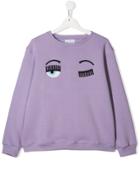 Chiara Ferragni Kids Teen Flirting Embroidered Sweatshirt - Purple