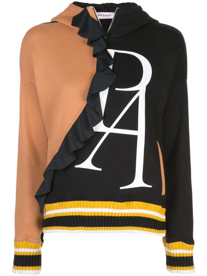 Palm Angels Ruffle Detail Logo Hoodie - Black