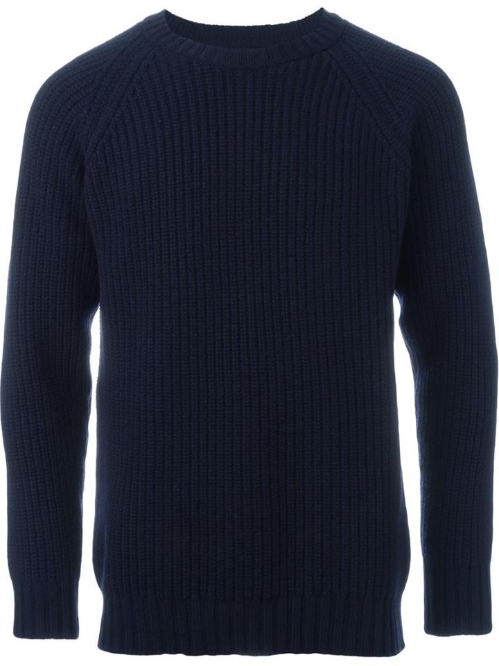 E. Tautz Rrs Crew Neck Jumper, Men's, Size: Small, Blue, Lambs Wool