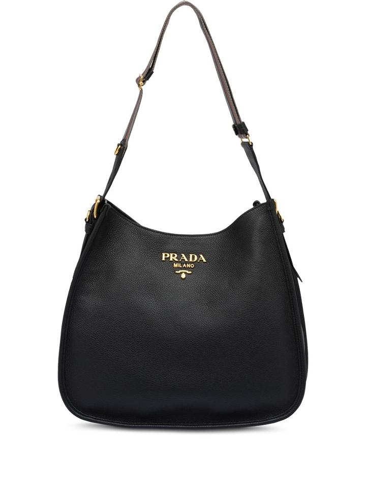 Prada Front Logo Hobo Bag - Black