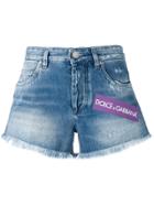 Dolce & Gabbana Faded Denim Logo Shorts - Blue