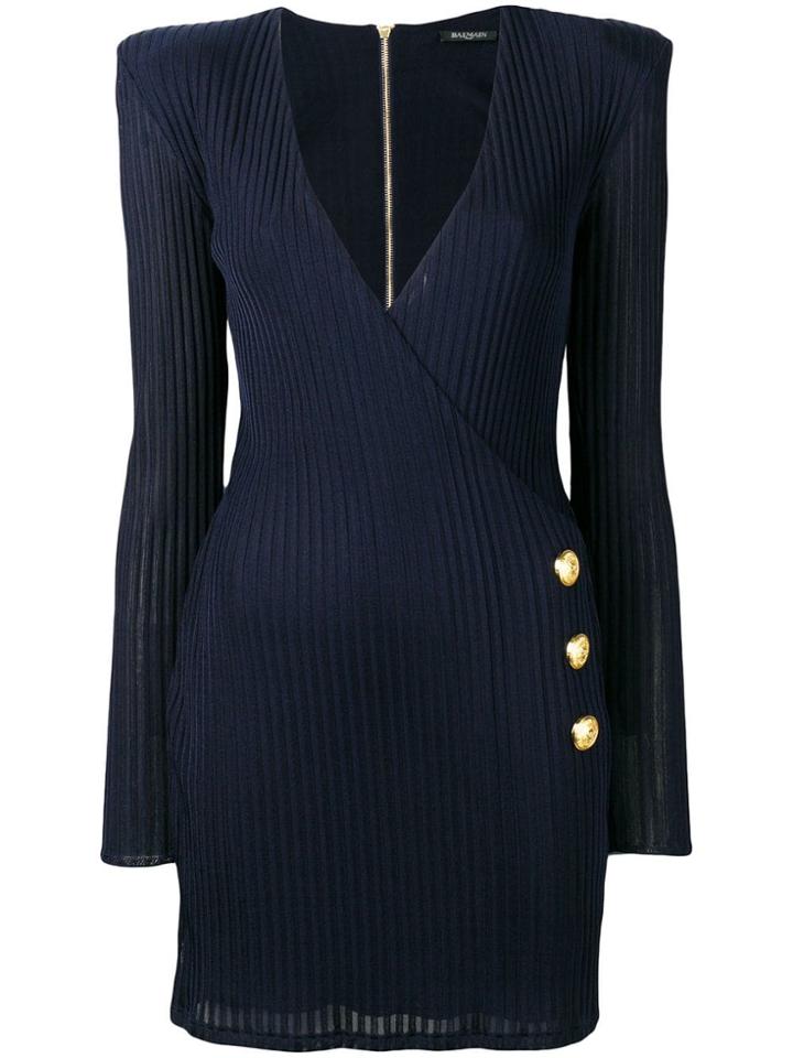 Balmain Wrap-around Knit Dress - Blue