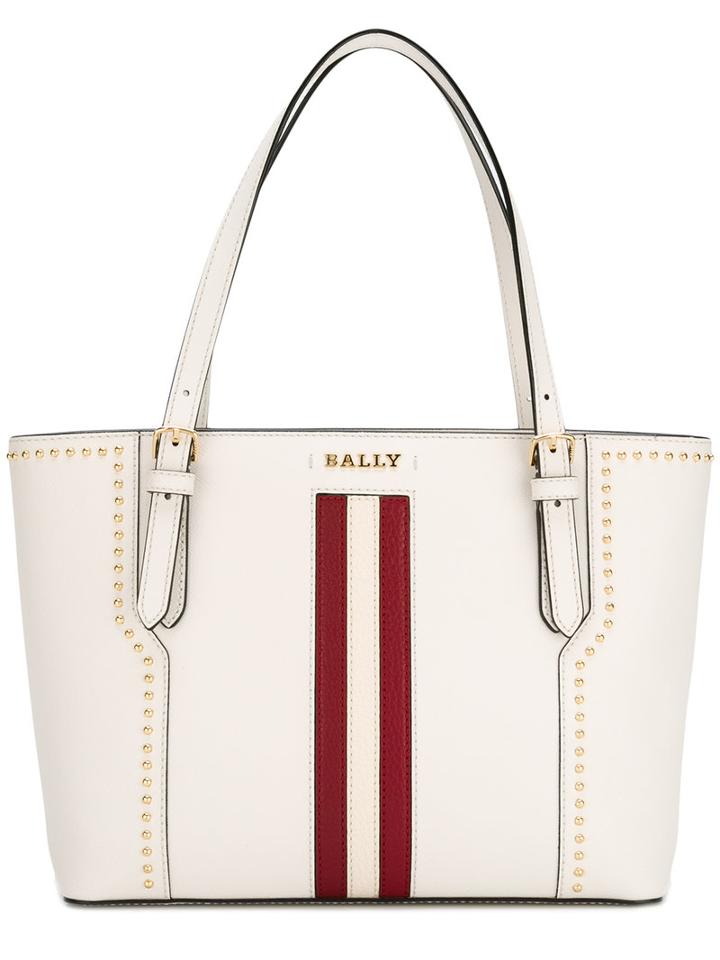 Bally Stripe Studded Tote Bag, Women's, White, Leather