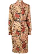 Salvatore Ferragamo Foliage Print Shirt Dress - Neutrals