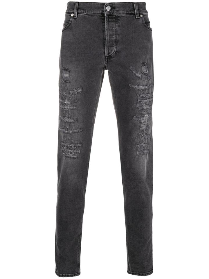 Balmain Slim-fit Distressed Jeans - Black