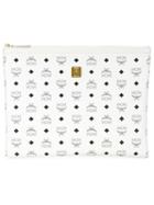Mcm Logo Print Zip Clutch, Women's, White, Pvc
