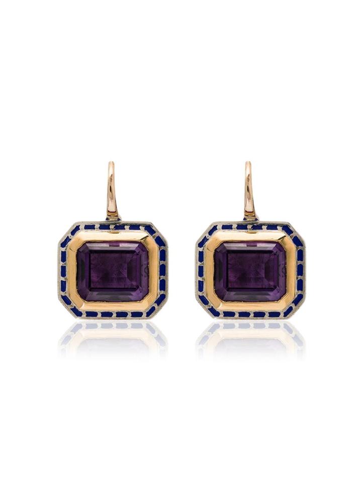 Alice Cicolini 14k Yellow Gold Tile Amethyst And Silver Earrings -