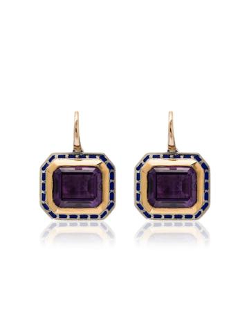Alice Cicolini 14k Yellow Gold Tile Amethyst And Silver Earrings -