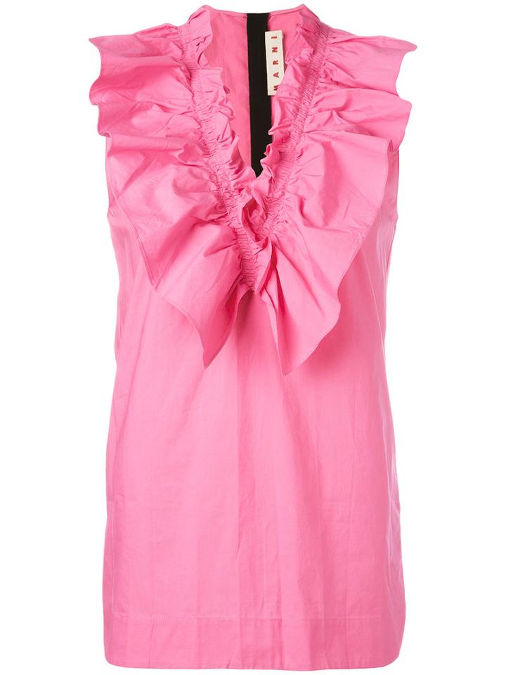 Marni - Ruffled Top - Women - Cotton - 38, Women's, Pink/purple, Cotton
