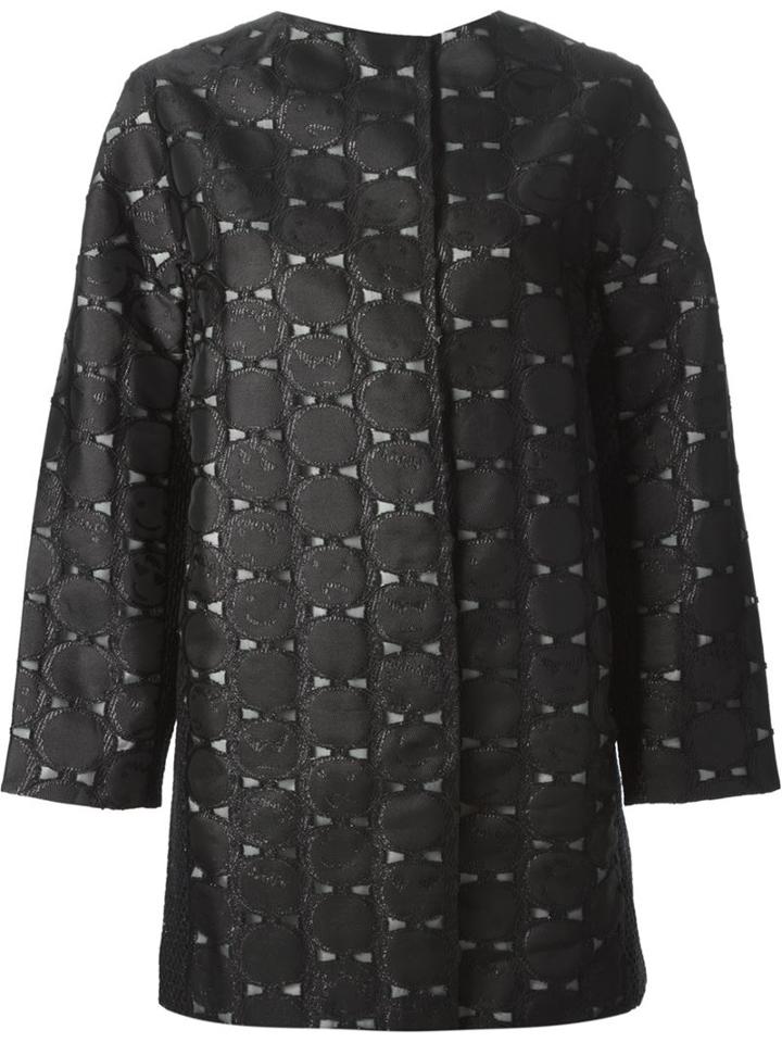 Tsumori Chisato Emoji Applique Coat, Women's, Size: 2, Black, Polyester/nylon/acetate