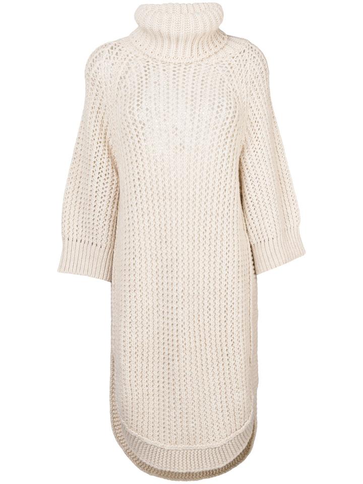 Chloé - Open Knit Rollneck Tunic - Women - Acetate/wool/alpaca - Xs, Nude/neutrals, Acetate/wool/alpaca