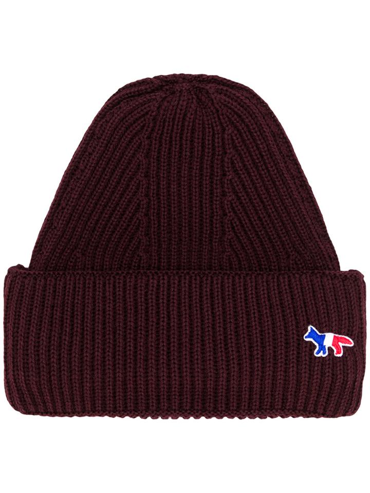 Maison Kitsuné Ribbed Knit Beanie - Red