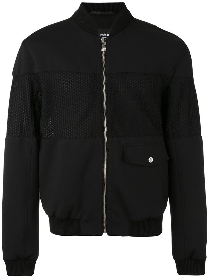 Versus - Mesh Panel Bomber Jacket - Men - Cotton/polyamide/spandex/elastane/cupro - 46, Black, Cotton/polyamide/spandex/elastane/cupro