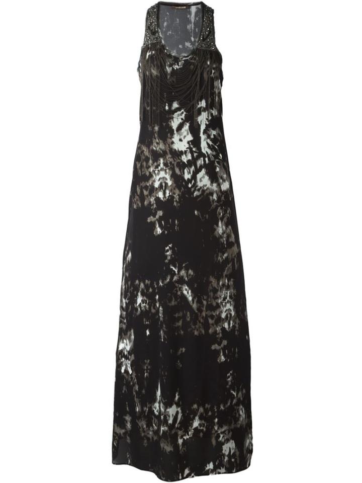 Roberto Cavalli Printed Embellished Long Dress, Women's, Size: 42, Black, Silk