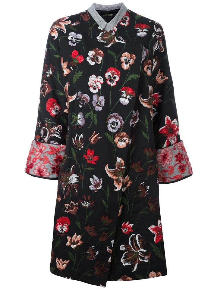 Ermanno Gallamini Embroidered Floral Coat, Women's, Size: Small, Black, Silk