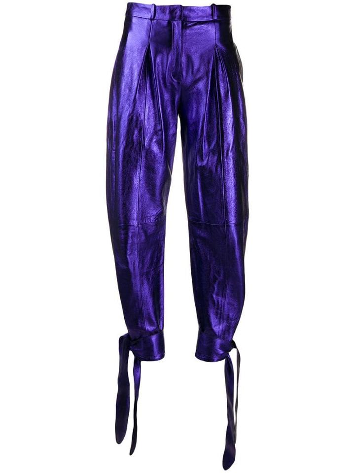 Attico High Waisted Metallic Trousers - Purple