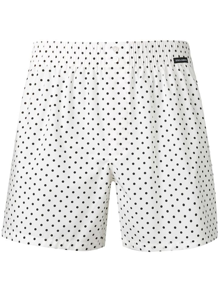 Dolce & Gabbana Polka Dot Swim Shorts, Men's, Size: 6, White, Cotton