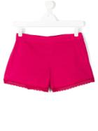 Ermanno Scervino Junior - Crochet Trim Shorts - Kids - Cotton/spandex/elastane - 14 Yrs, Pink/purple