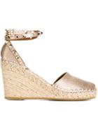 Valentino Garavani Rockstud Wedge Espadrilles, Women's, Size: 35, Grey, Leather/rubber/raffia