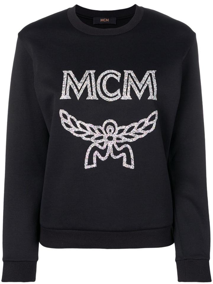 Mcm Glitter Logo Print Sweatshirt - Black