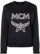 Mcm Glitter Logo Print Sweatshirt - Black